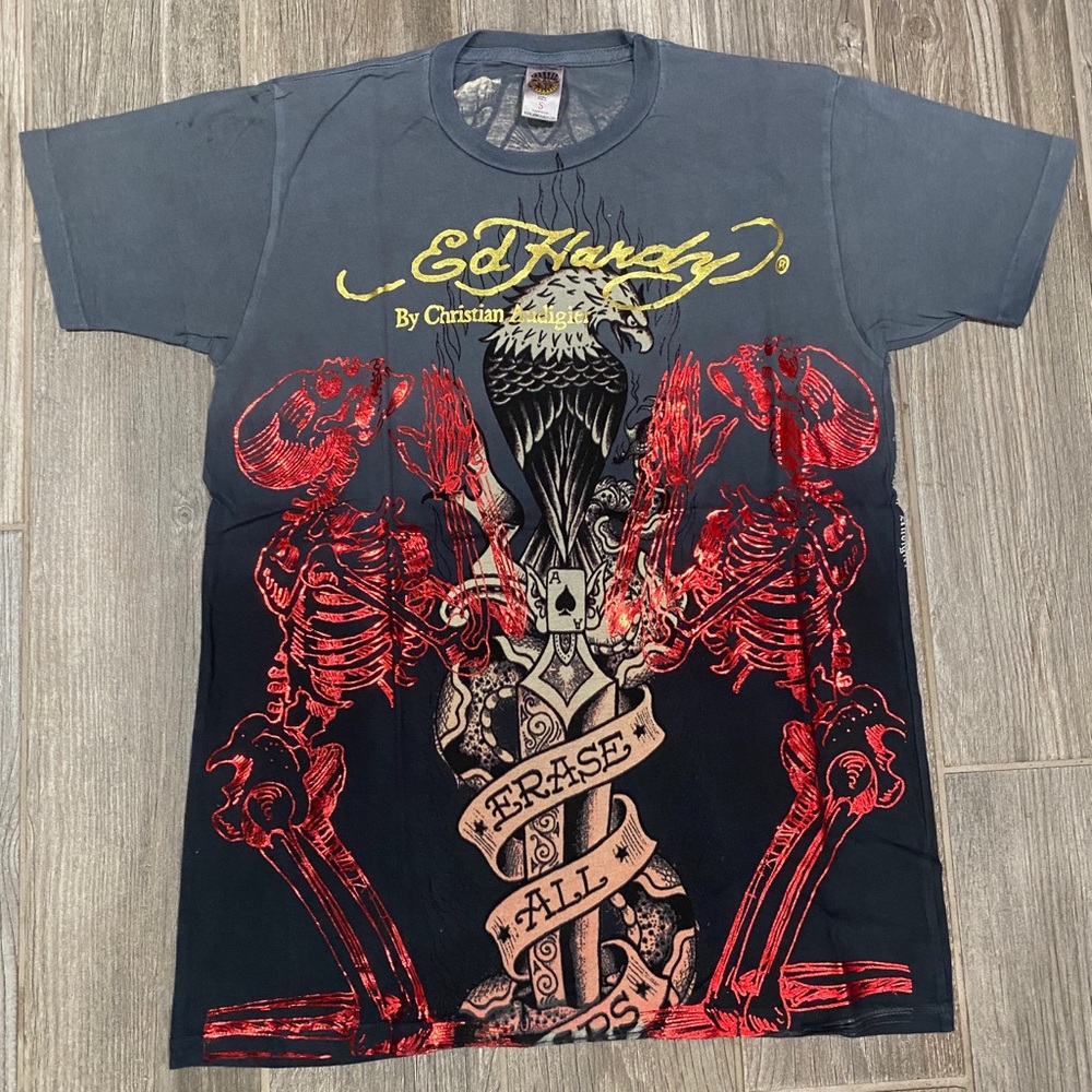 Ed Hardy Men Black Short Sleeve Eagle Shirt